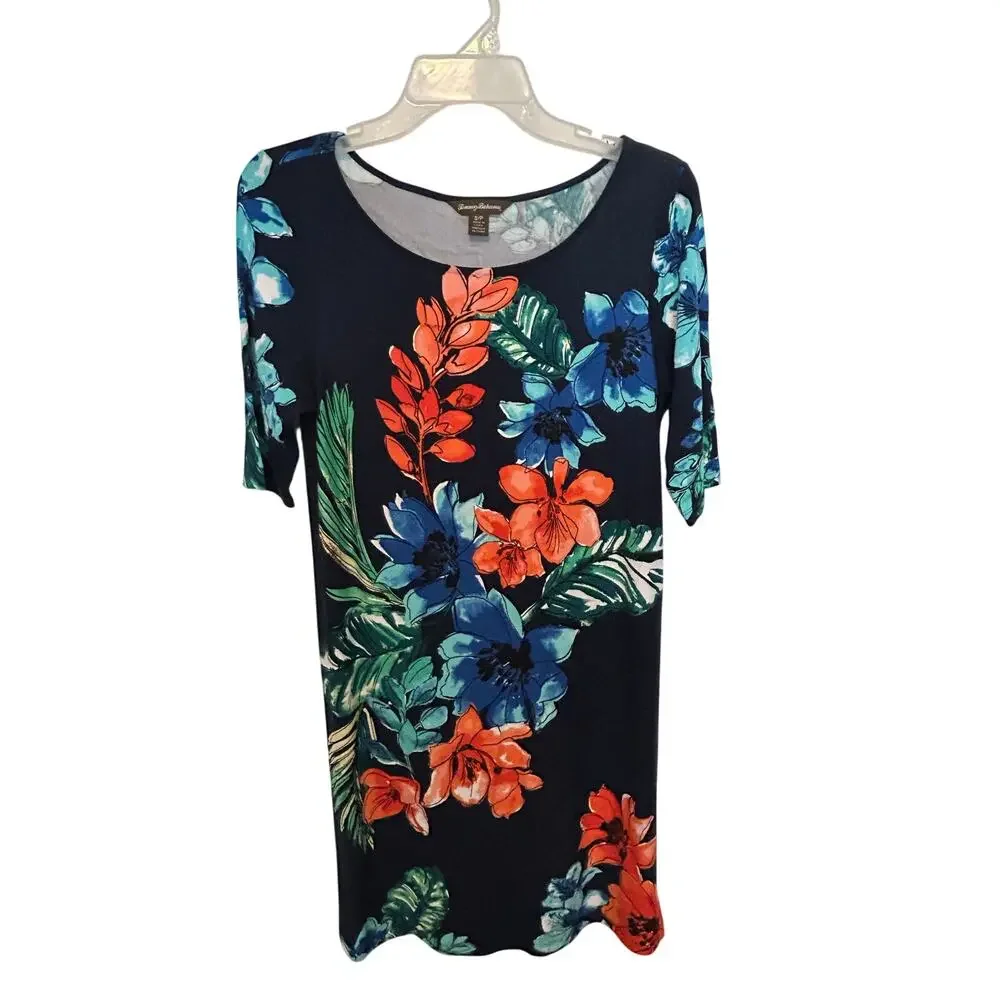 Tommy Bahama Tropical Shift Dress Small 3/4 Sleeve Resort Vacation Island Print